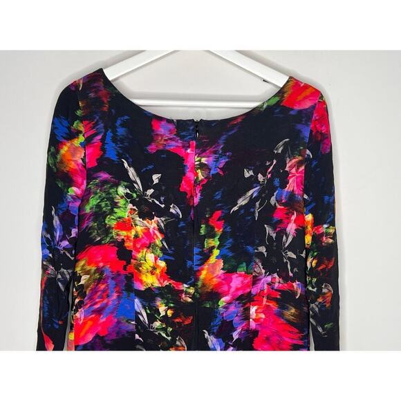 Milly Monet Jewel Floral Printed A Line Long Sleeve Black Multicolor Dress 12 - Picture 10 of 13